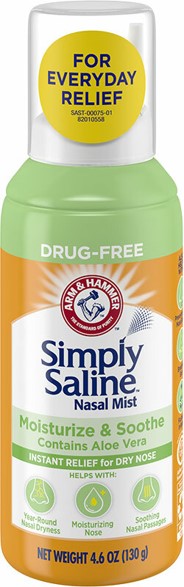 Arm & Hammer Simply Saline Nasal Spray for dry nose to help Moisturize and Soothe, instant relief for irritated sinuses